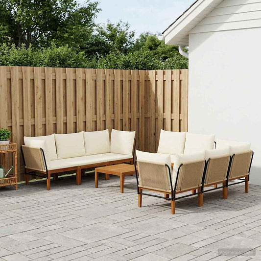 9 pcs Solid Acacia Wood & Rope Natural