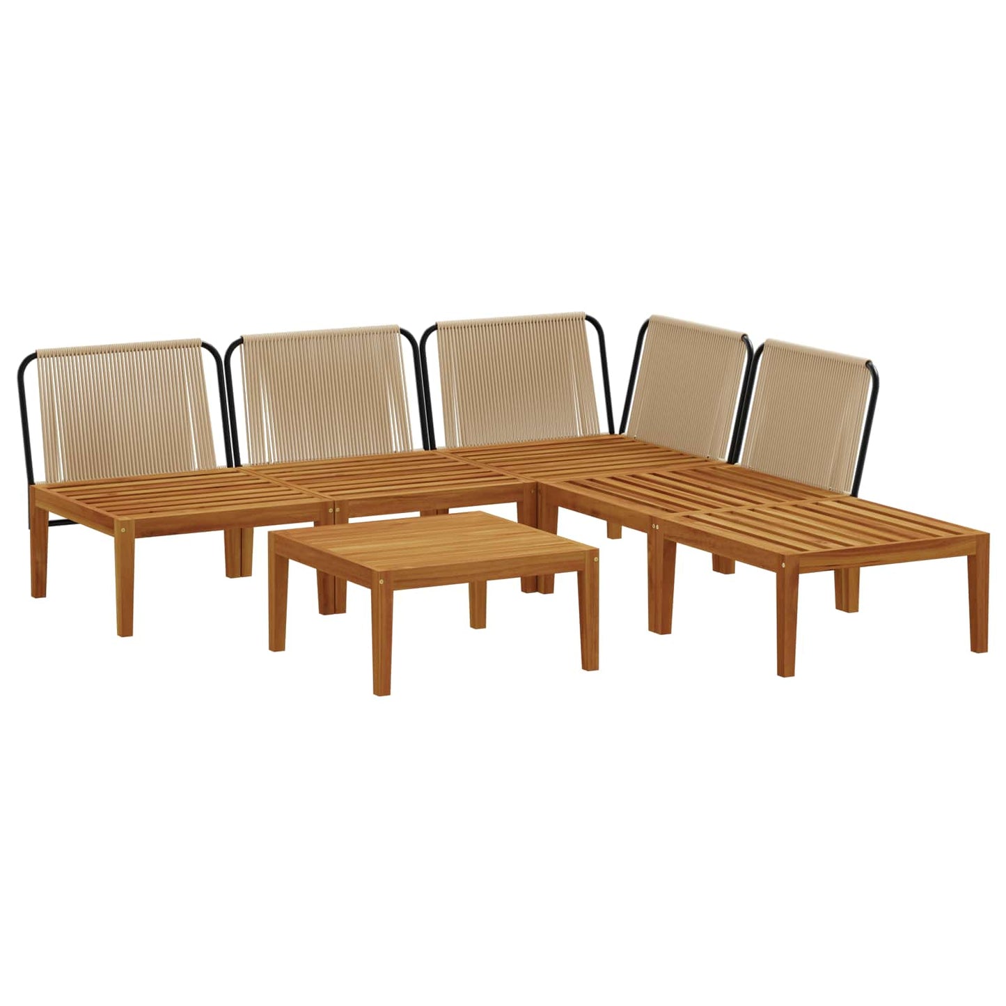 6 pcs Solid Acacia Wood & Rope Natural