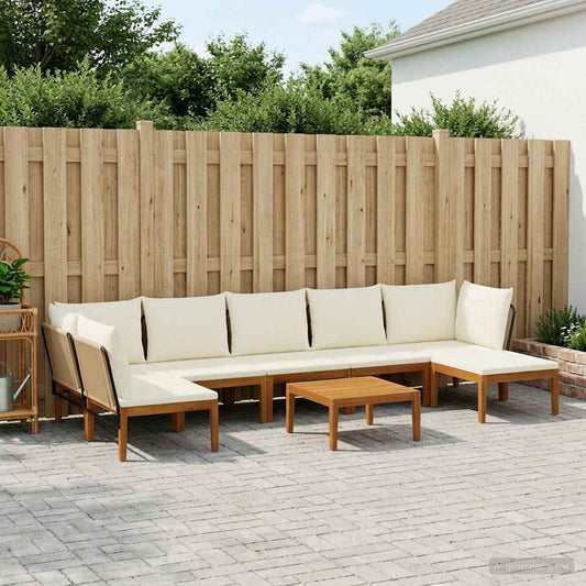8 pcs Solid Acacia Wood & Rope Natural