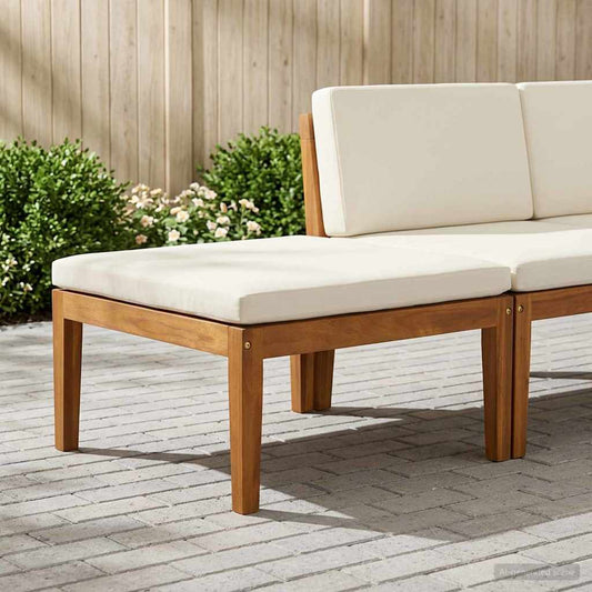 Garden Footrest with Cushion Solid Acacia Wood Natural