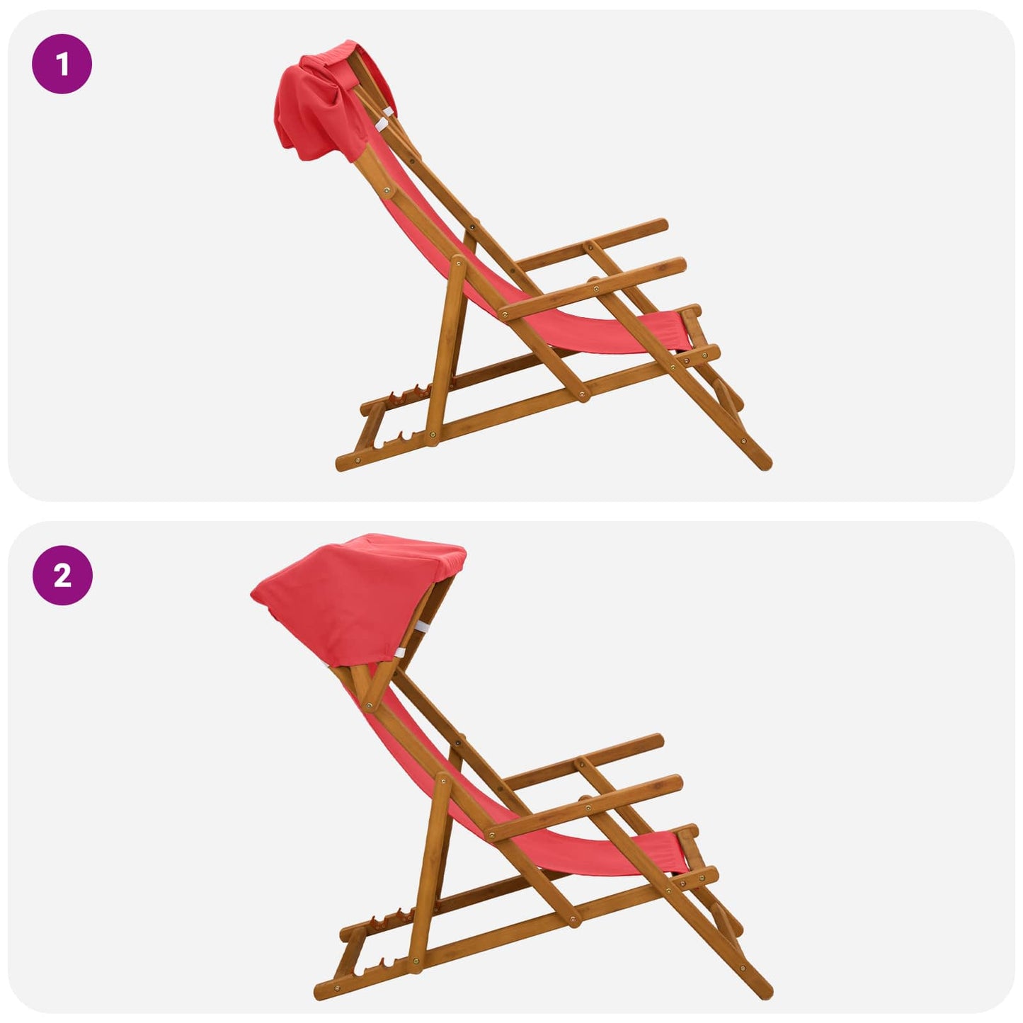 Deck Chair 4 pcs 3 Position Solid Eucalyptus Wood Red