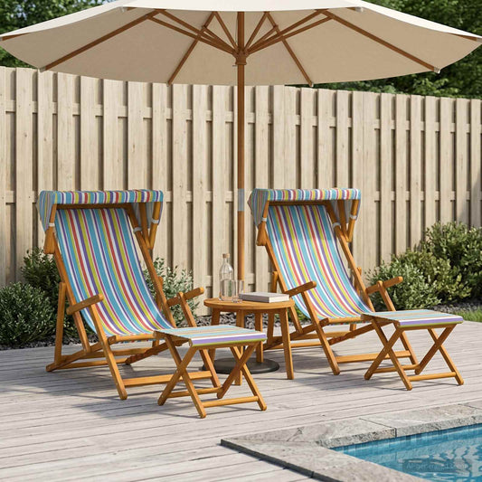 Deck Chair 4 pcs 3 Position Solid Eucalyptus Wood Multicolour