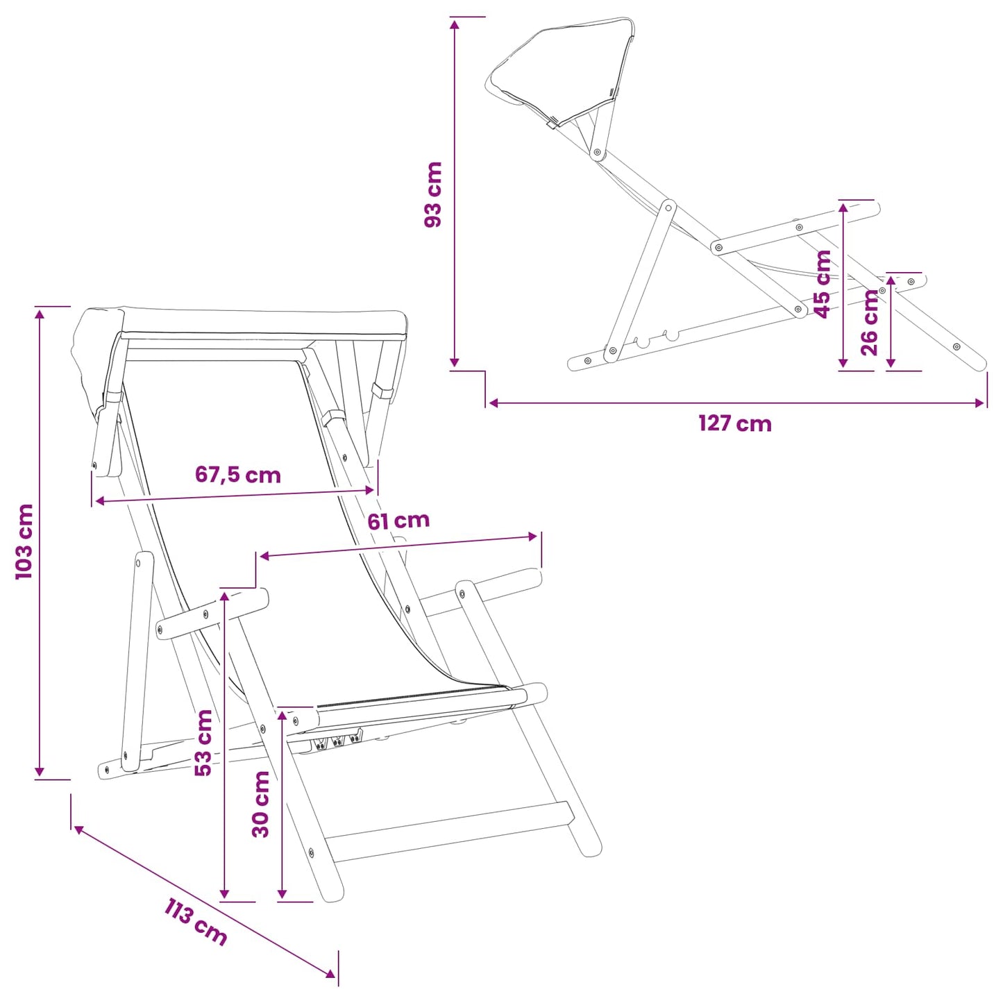 Deck Chair 2 pcs 3 Position Solid Eucalyptus Wood Black