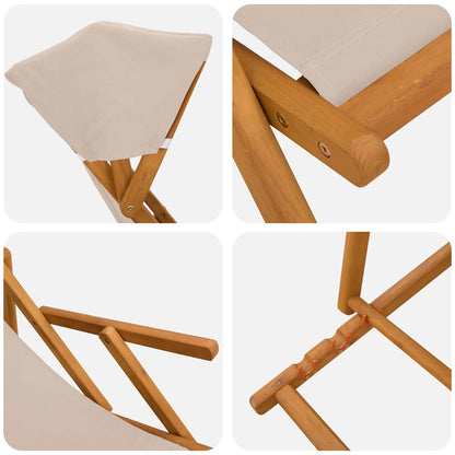 Deck Chair 2 pcs 3 Position Solid Eucalyptus Wood Beige