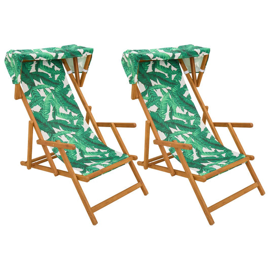 Deck Chair 2 pcs 3 Position Solid Eucalyptus Wood Leaf Pattern