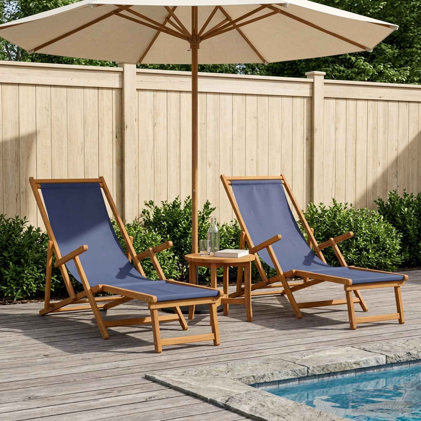Folding Sun Lounger 2 pcs 3 Position Solid Eucalyptus Wood Blue