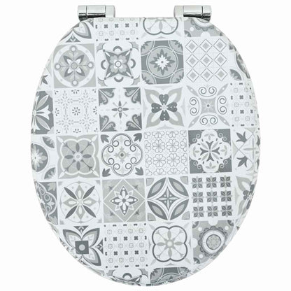 Soft-Close Toilet Seat Blue and White Porcelain 44 x 38 cm