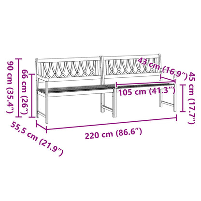 Outdoor Bench Natural 220 x 55.5 x 90 cm Solid Acacia Wood