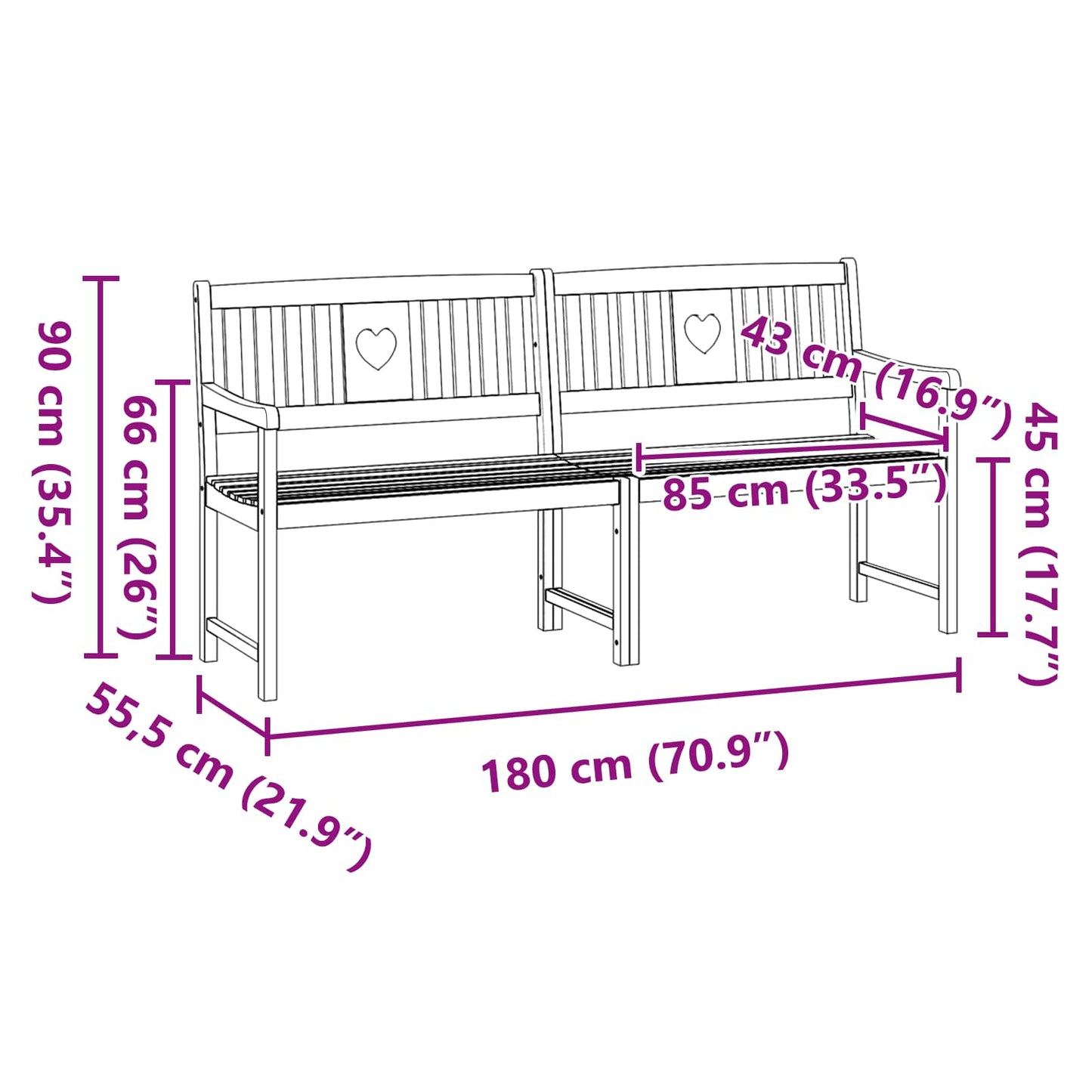 Outdoor Bench Natural 180 x 55.5 x 90 cm Solid Acacia Wood