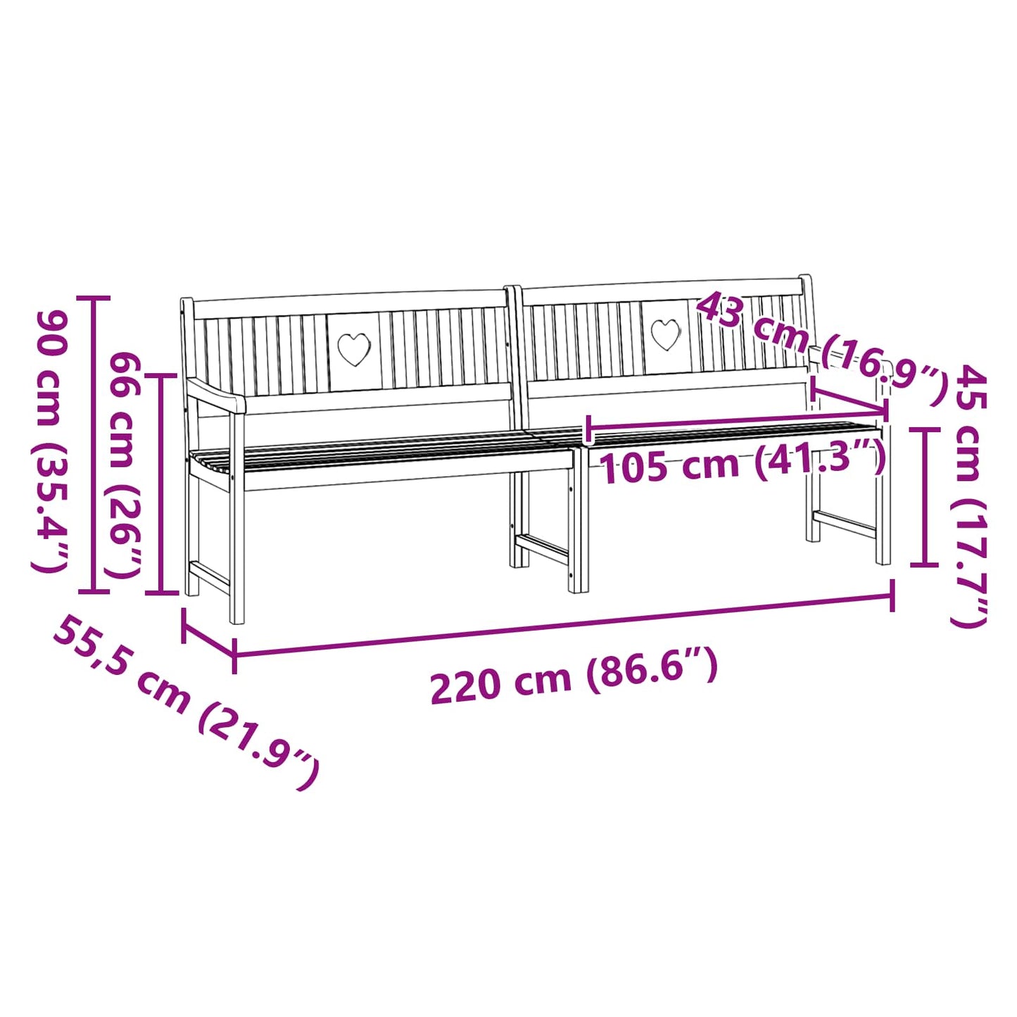 Outdoor Bench Natural 220 x 55.5 x 90 cm Solid Acacia Wood