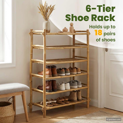 Shoe Rack with Shelf Natural 6-tier Bamboo