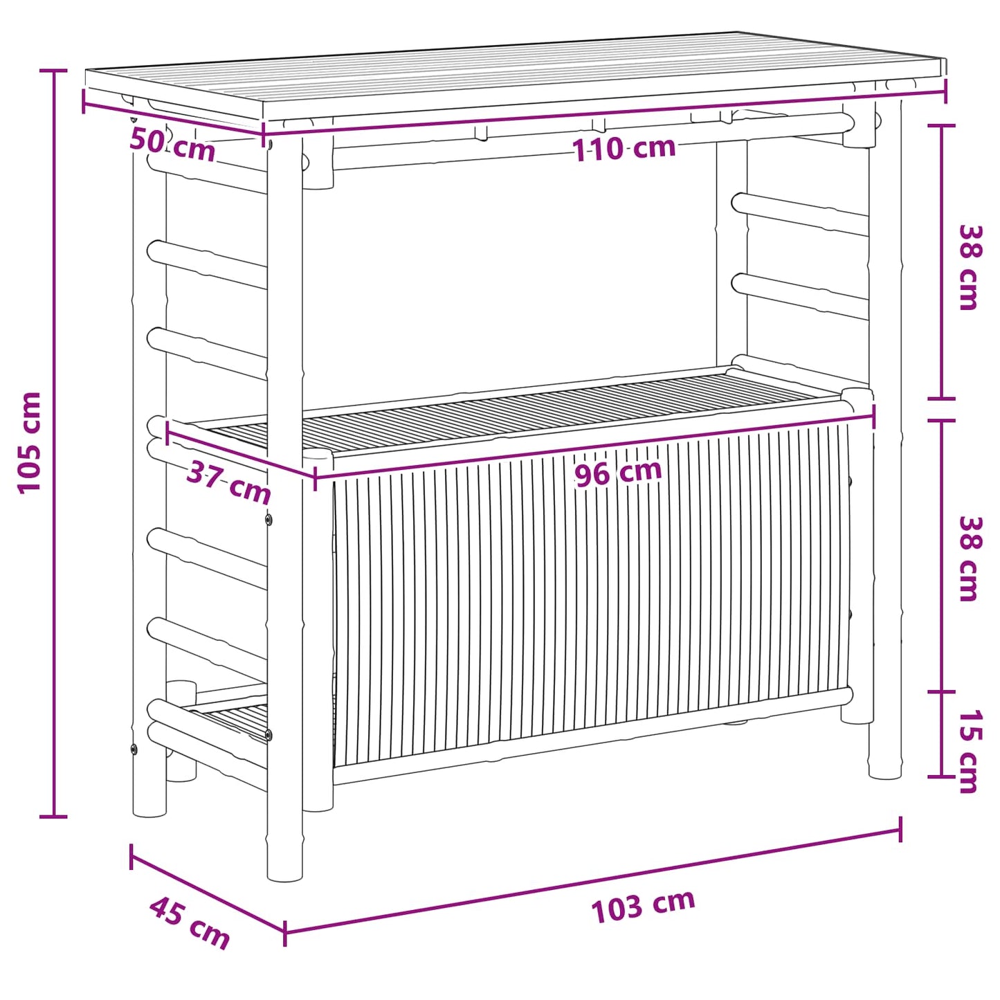 Outdoor Bar Table Natural 110 x 50 x 105 cm Bamboo