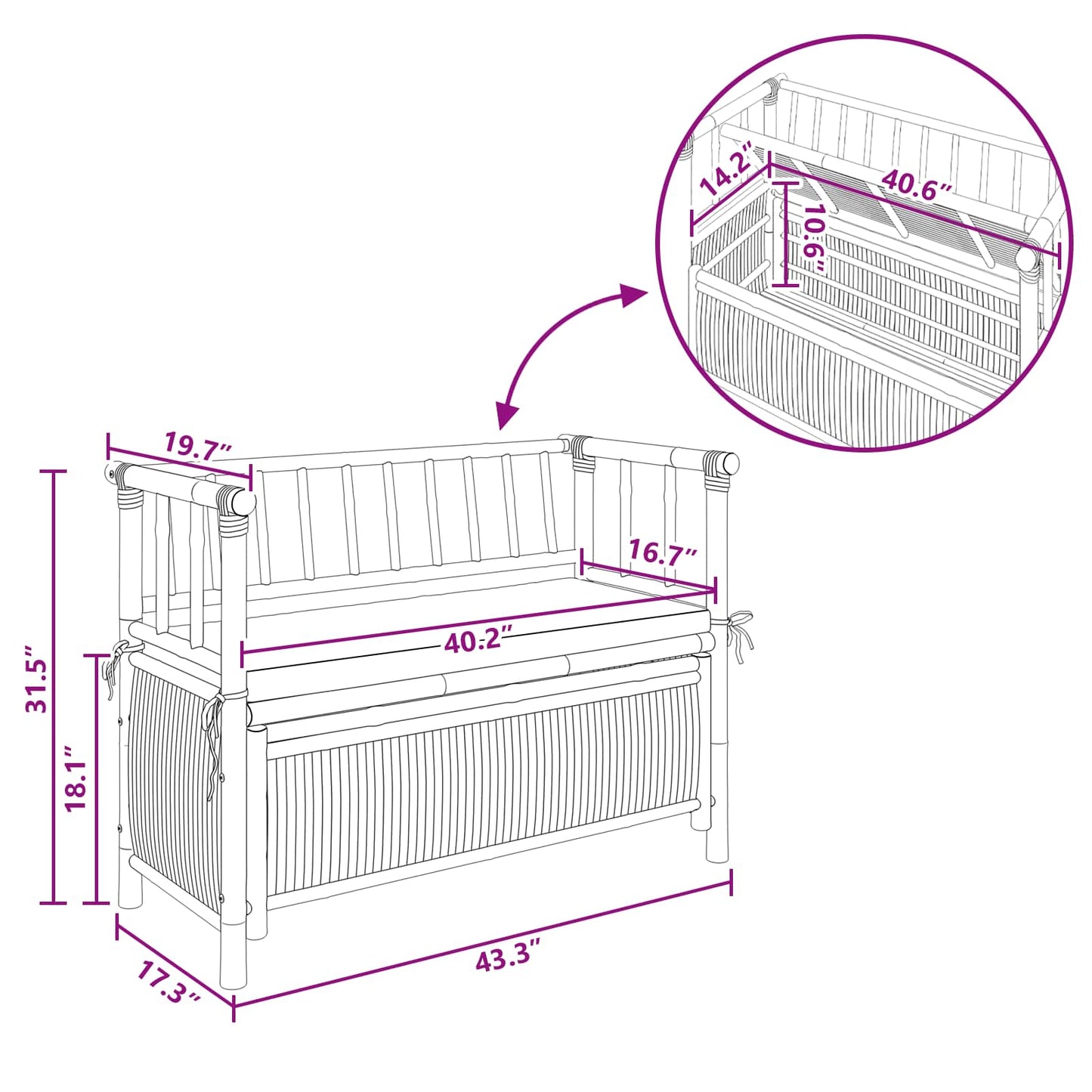 Garden Storage Bench 110 x 47 x 80 cm Bamboo Natural