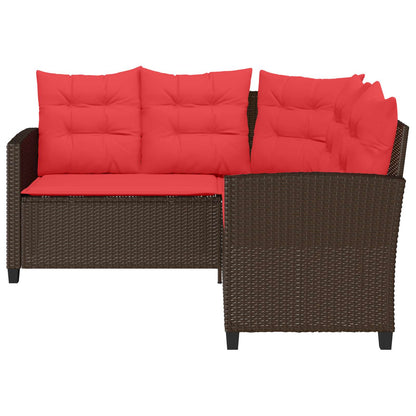 Outdoor Sofa Set with Cushion 2 pcs Brown and Red Poly Rattan