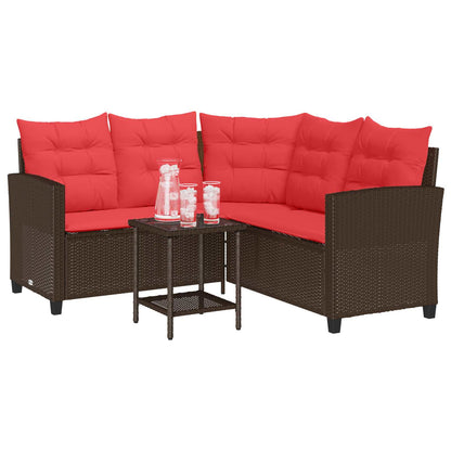 Outdoor Sofa Set with Cushion 2 pcs Brown and Red Poly Rattan