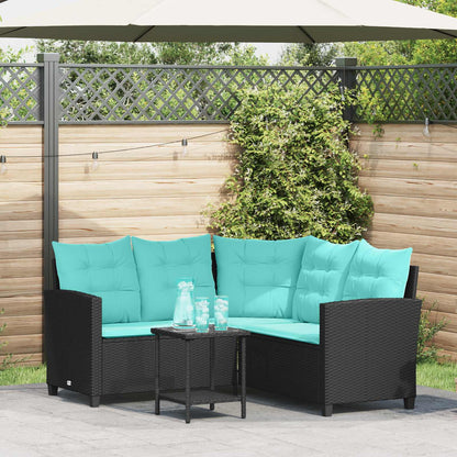 Garden Sofa with Cushion 2 pcs Black and Turquoise Poly rattan