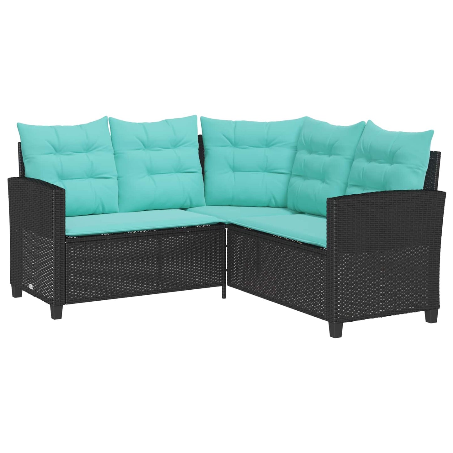 Garden Sofa with Cushion 2 pcs Black and Turquoise Poly rattan