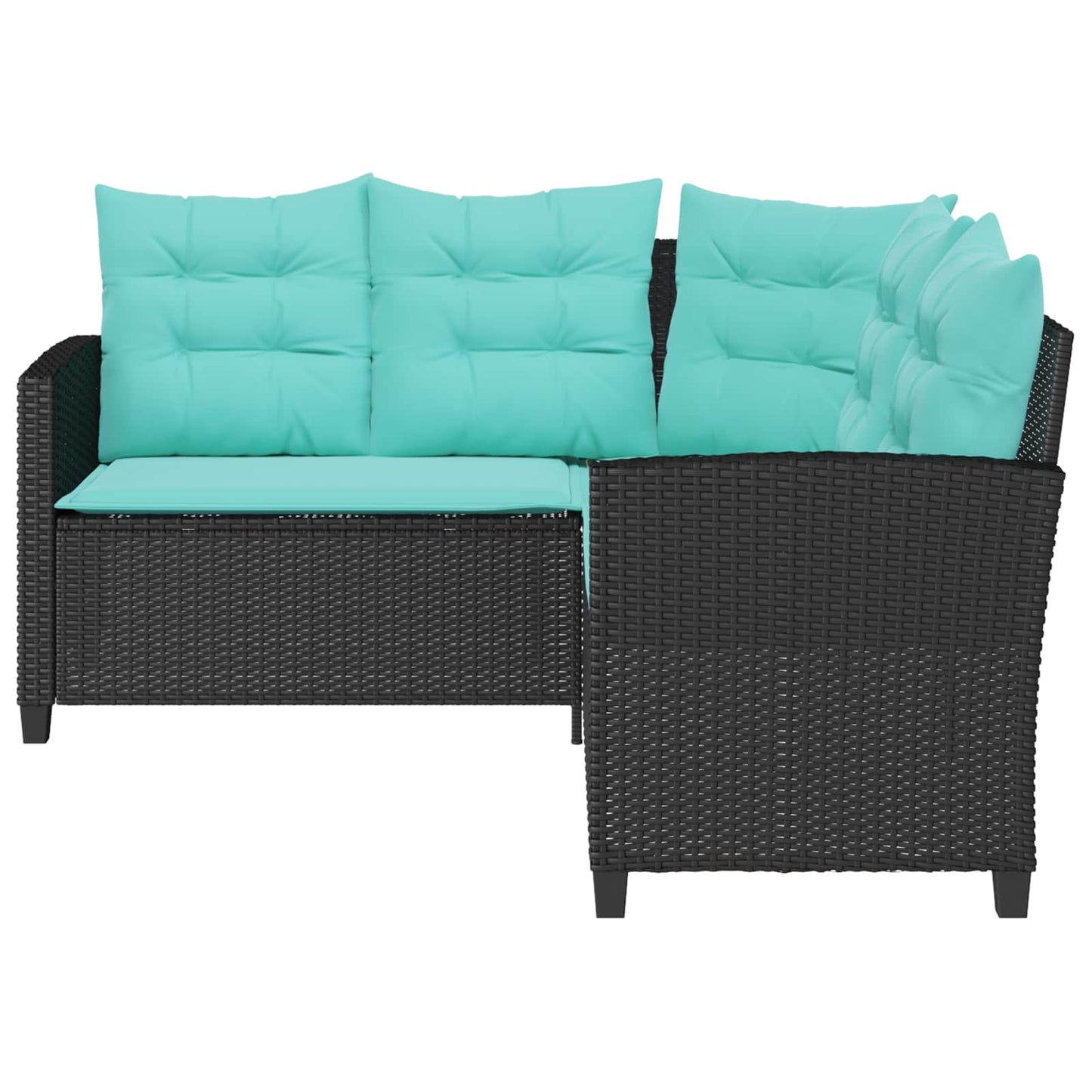 Garden Sofa with Cushion 2 pcs Black and Turquoise Poly rattan