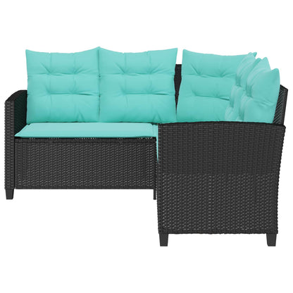 Garden Sofa with Cushion 2 pcs Black and Turquoise Poly rattan