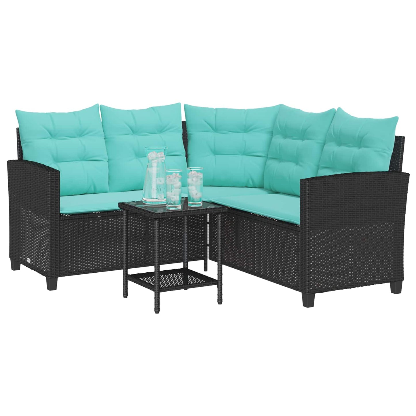 Garden Sofa with Cushion 2 pcs Black and Turquoise Poly rattan