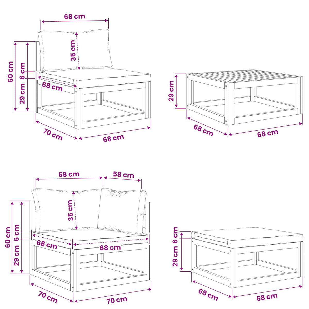 Sofa Set 5 pcs Natural Solid Acacia Wood