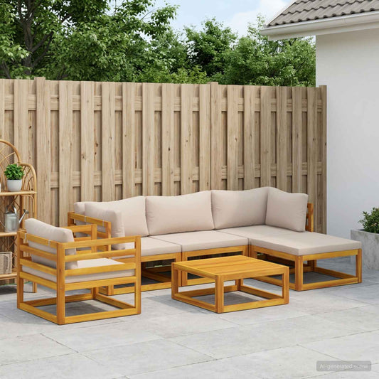 Sofa Set 6 pcs Natural Solid Acacia Wood