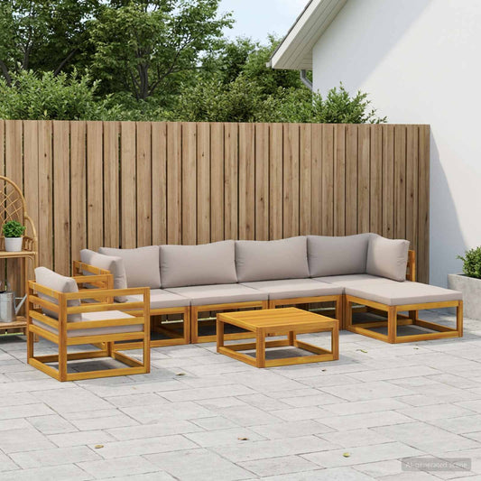 Sofa Set 7 pcs Natural Solid Acacia Wood