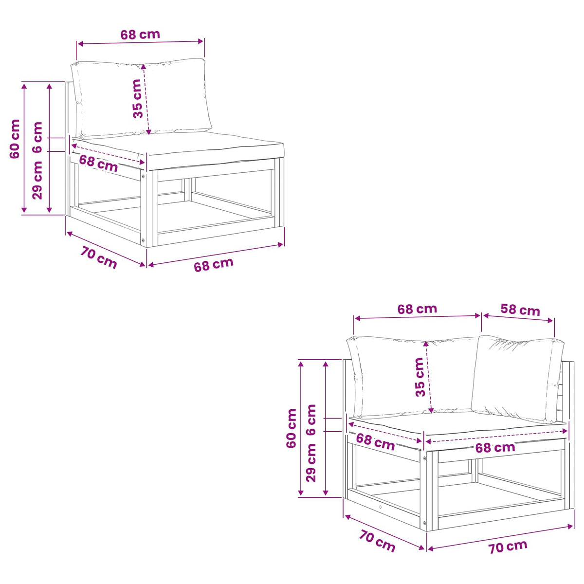 Sofa Set 4 pcs Natural Solid Acacia Wood