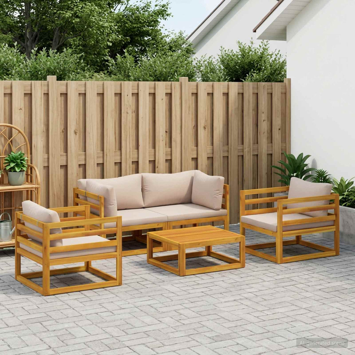 5 Piece Garden Lounge Set Modular Natural Solid Acacia Wood
