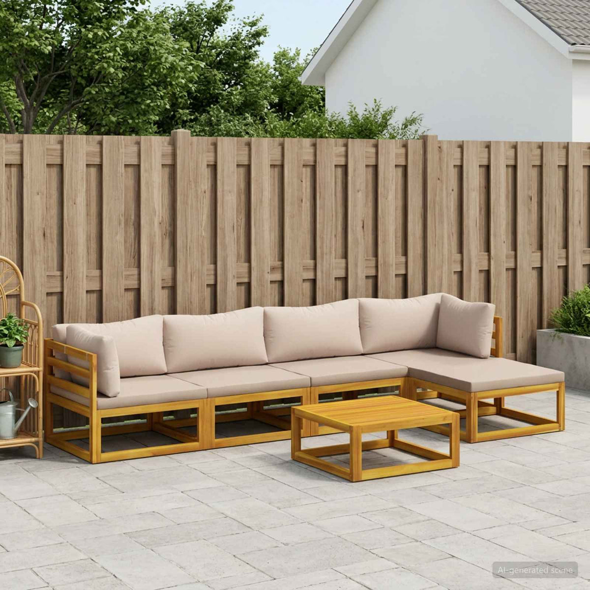 Sofa Set 6 pcs Natural Solid Acacia Wood