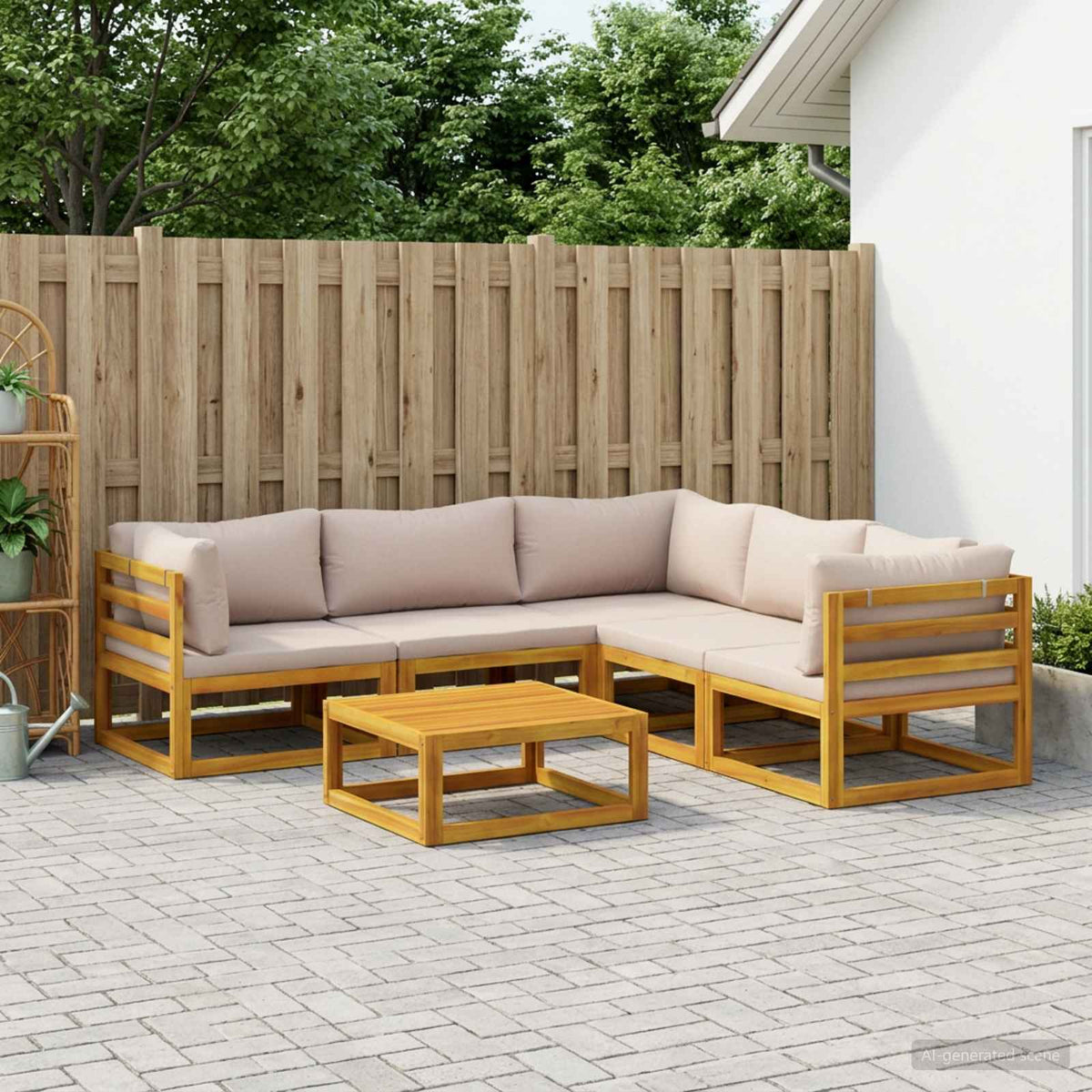 Sofa Set 6 pcs Natural Solid Acacia Wood