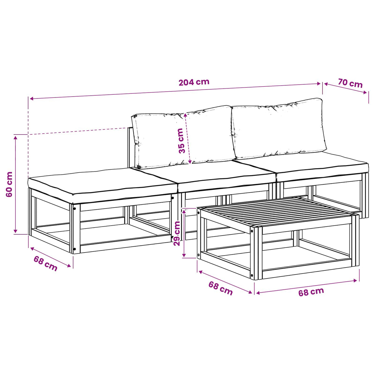 Sofa Set 4 pcs Natural Solid Acacia Wood