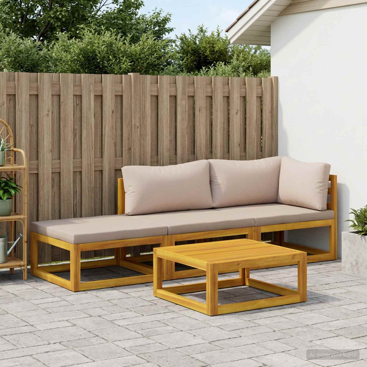 Sofa Set 4 pcs Natural Solid Acacia Wood