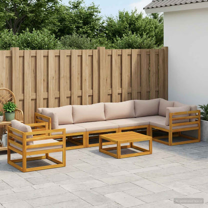 Sofa Set 7 pcs Natural Solid Acacia Wood