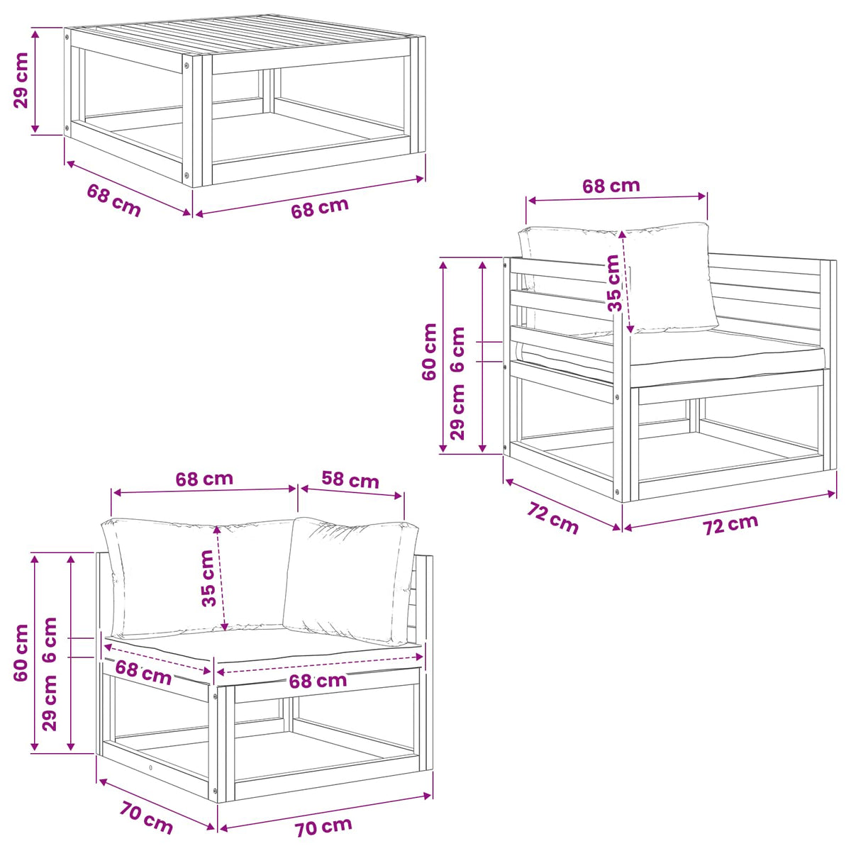 5 Piece Garden Lounge Set Modular Natural Solid Acacia Wood