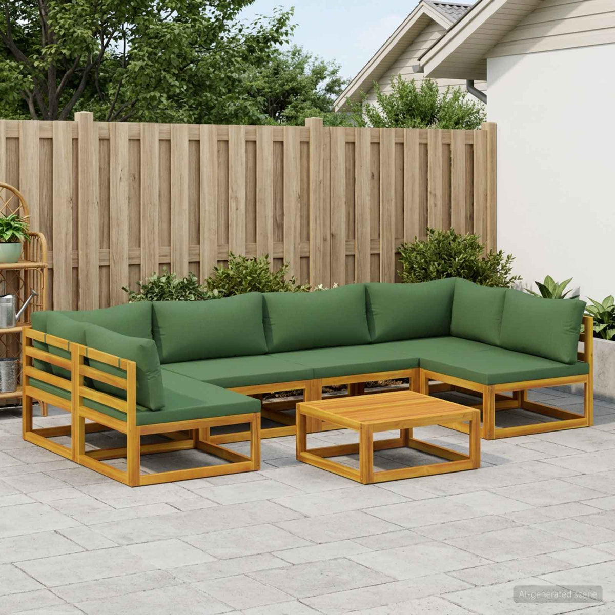 Sofa Set 7 pcs Natural Solid Acacia Wood