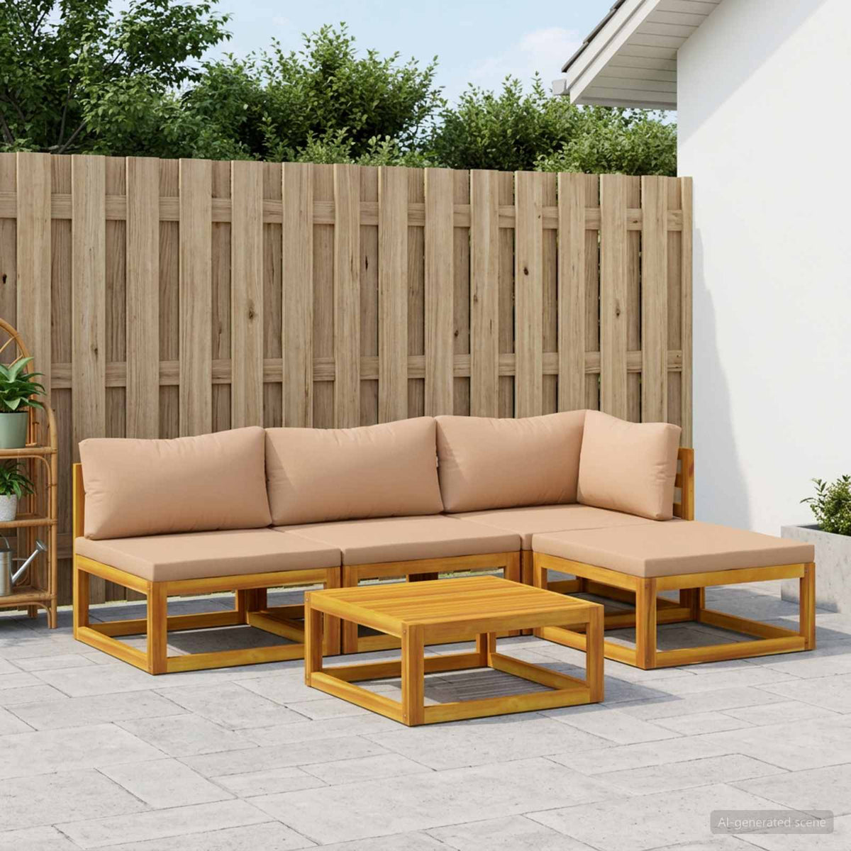 Sofa Set 5 pcs Natural Solid Acacia Wood