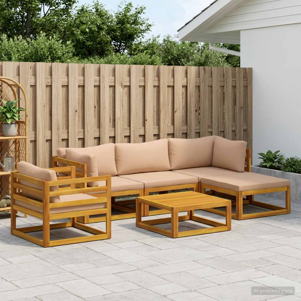 Sofa Set 6 pcs Natural Solid Acacia Wood