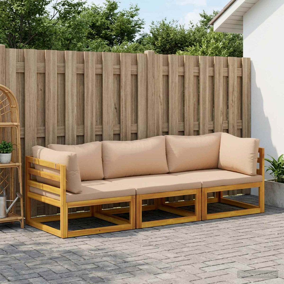 Sofa Set 3 pcs Natural Solid Acacia Wood
