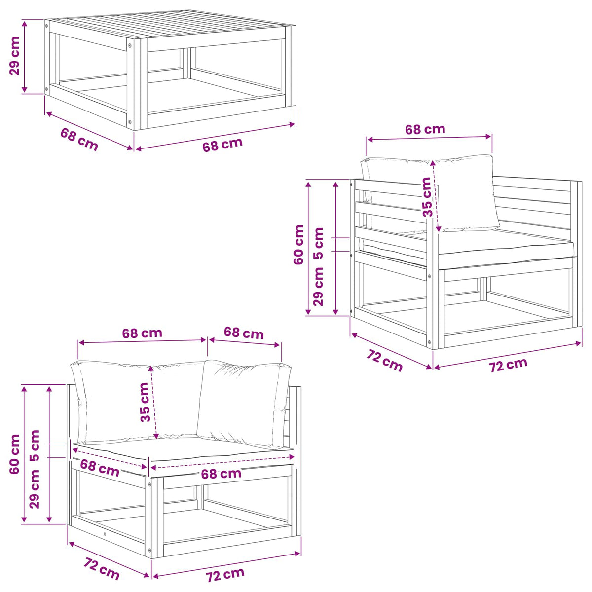 5 Piece Garden Lounge Set Modular Natural Solid Acacia Wood