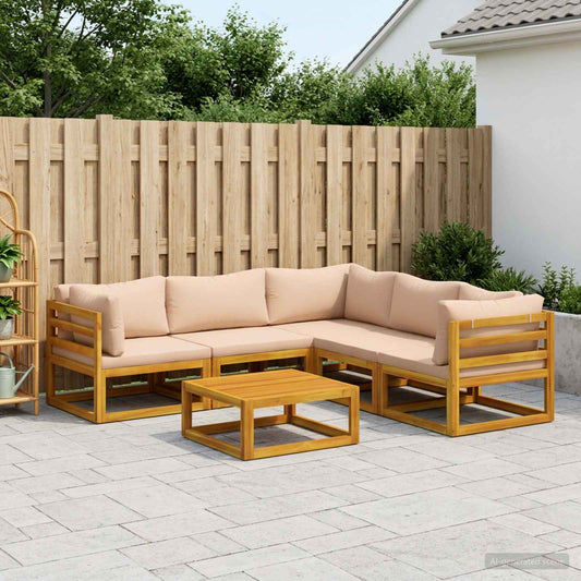 Sofa Set 6 pcs Natural Solid Acacia Wood