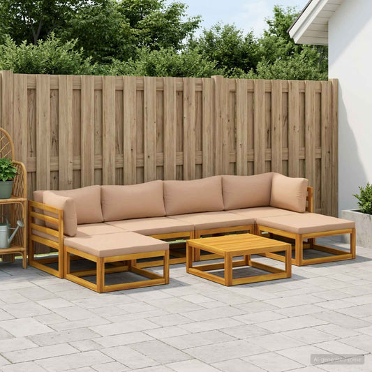Sofa Set 7 pcs Natural Solid Acacia Wood