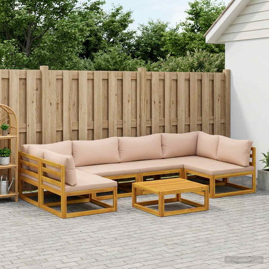 Sofa Set 7 pcs Natural Solid Acacia Wood