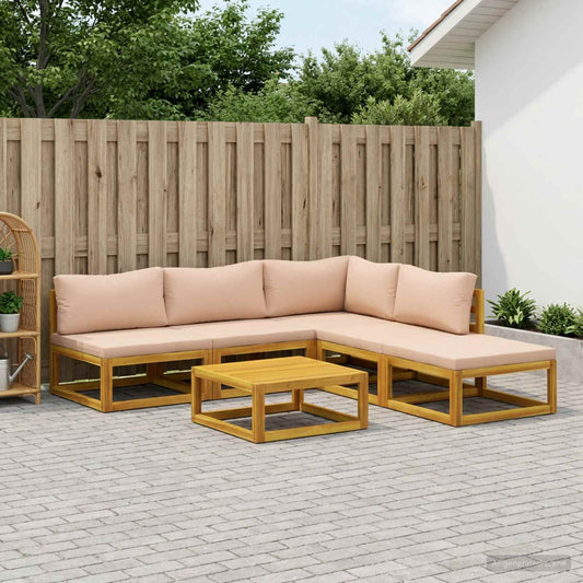 Sofa Set 6 pcs Natural Solid Acacia Wood