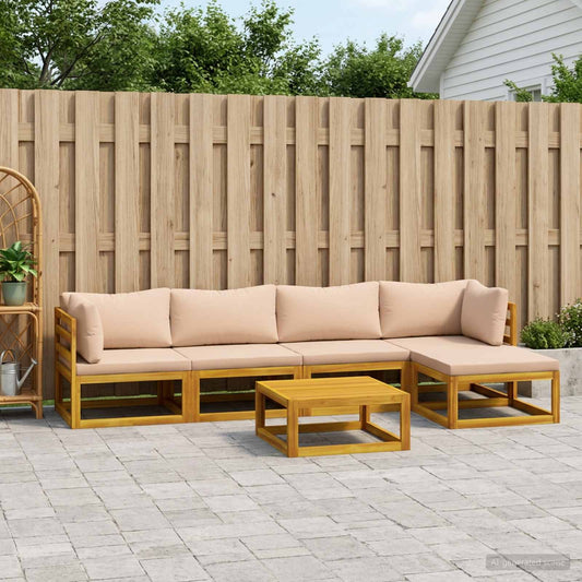 Sofa Set 6 pcs Natural Solid Acacia Wood