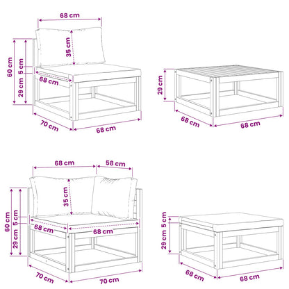 Sofa Set 6 pcs Natural Solid Acacia Wood