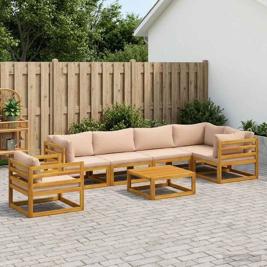 Sofa Set 7 pcs Natural Solid Acacia Wood