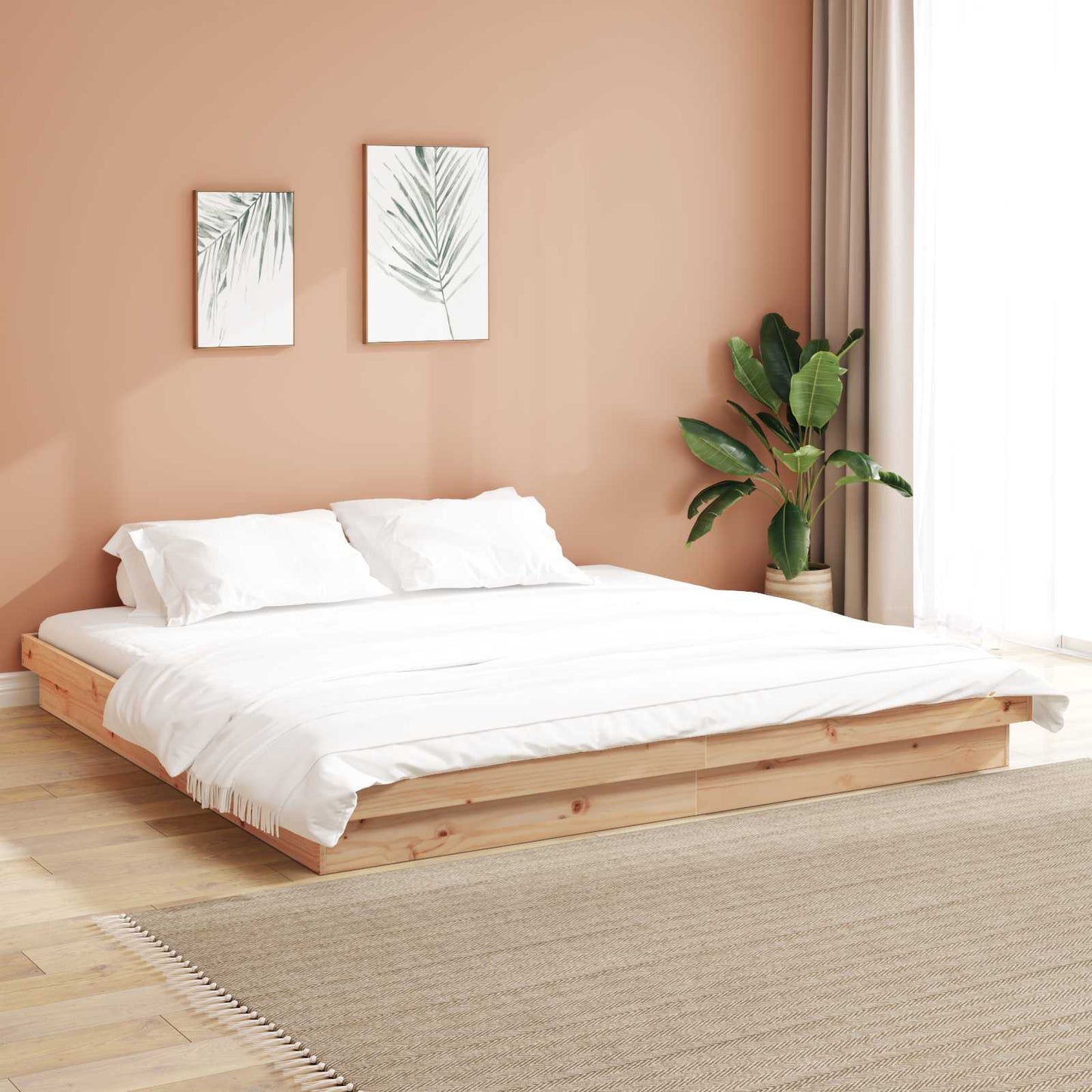 Bed Frame Natural 200 x 200 cm Solid Pine Wood