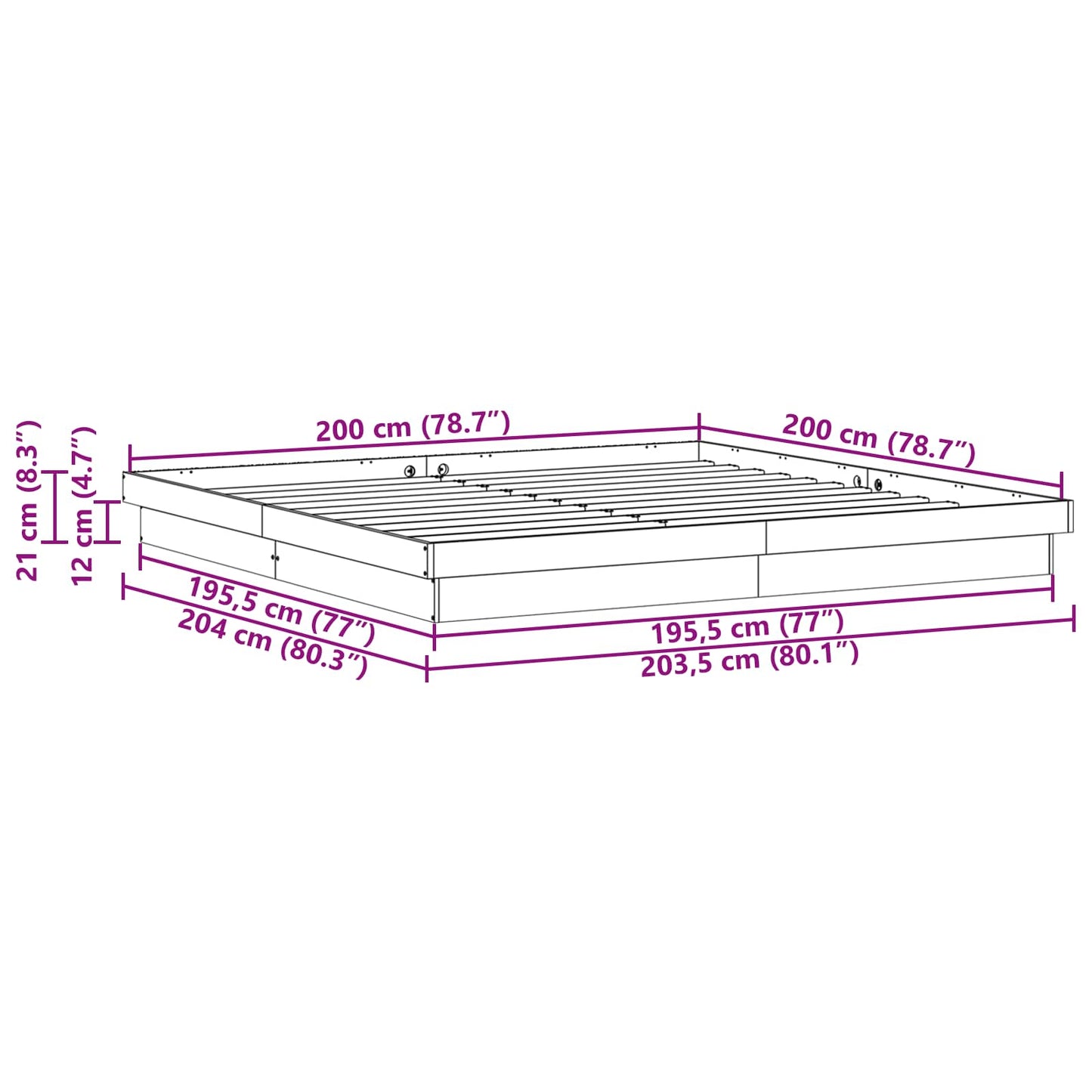 Bed Frame Natural 200 x 200 cm Solid Pine Wood