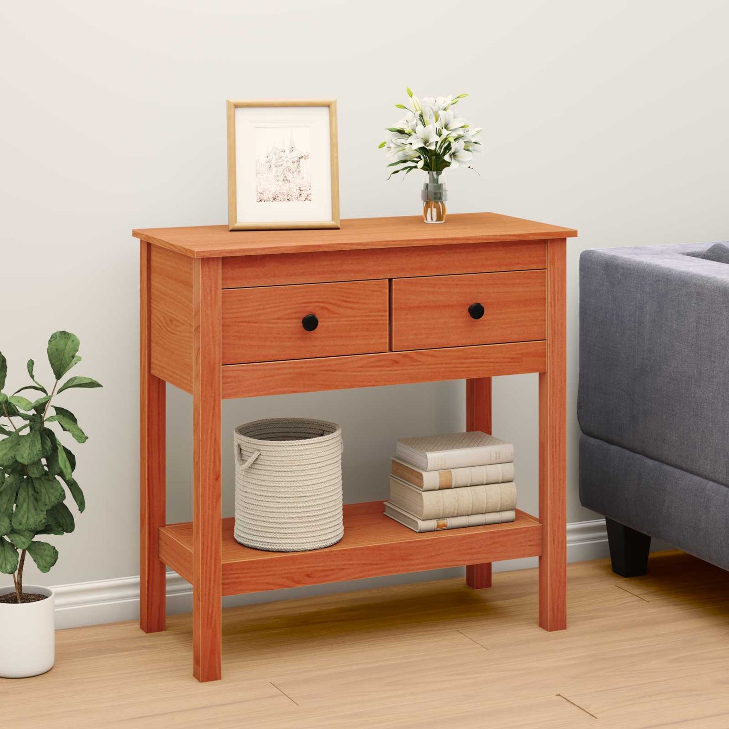 Console Table Wax Brown 75 x 35 x 75 cm Soild Pine Wood